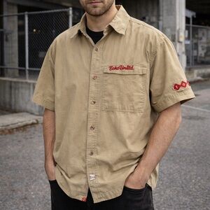 Vintage Ecko Unltd Ecko Heads Patch Shirt Mens XL‎ Short Sleeve Button Up